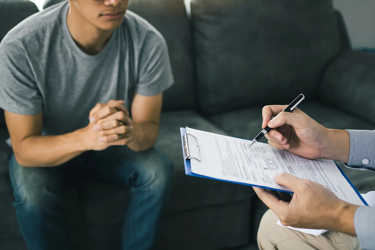 New patient filling out intake forms